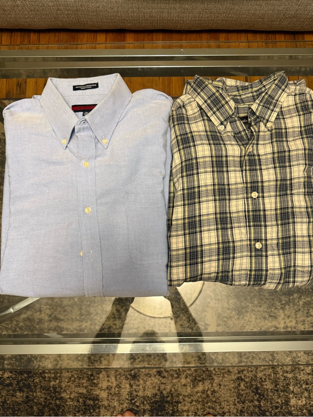 Lot of 2 Architect Men’s Light Blue Oxford Shirt & Navy Cream Plaid Button-Down